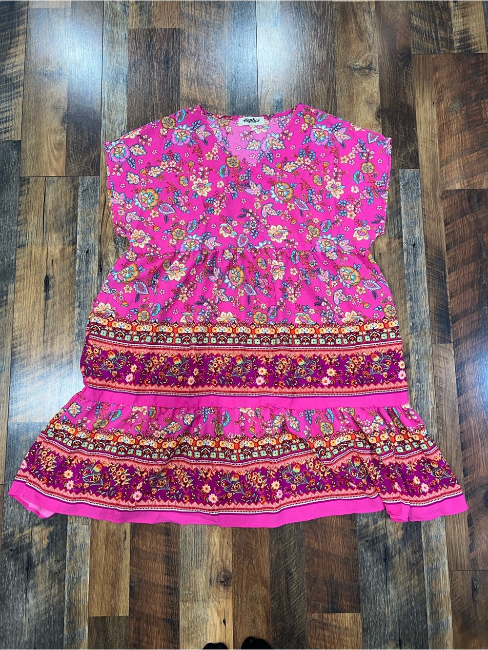 Bright Pink Floral Tiered Midi Dress by Mudd